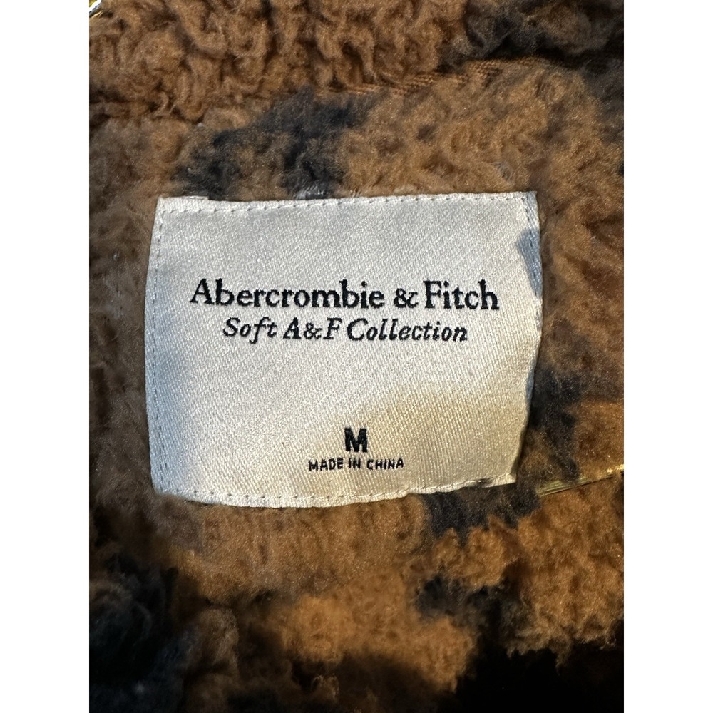 Abercrombie & Fitch A&F Soft Sherpa Women Jacket 1/4 Zip Medium Animal Print - Picture 7 of 7